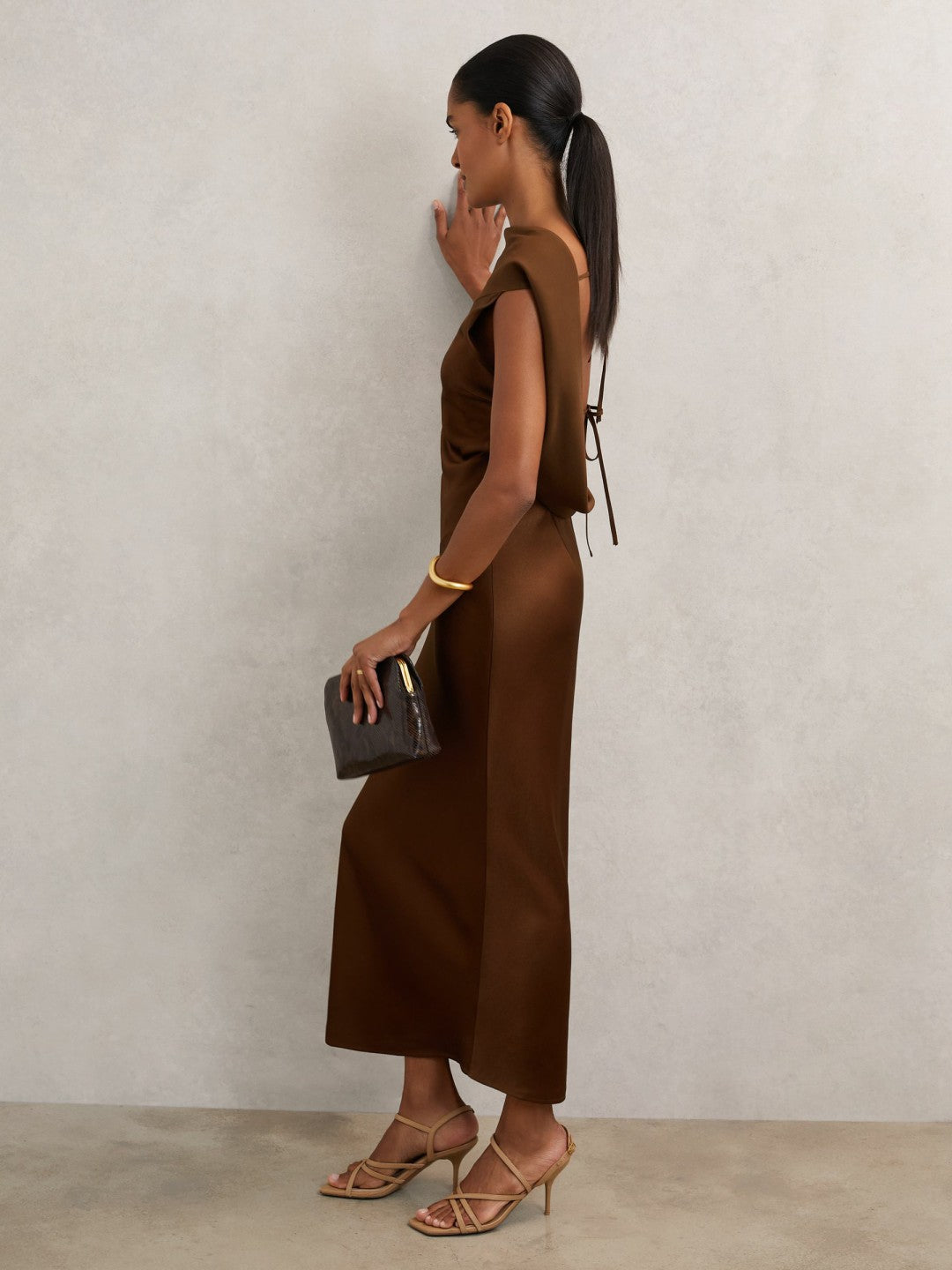 Back Detail Midi Dress in Bronze | Reiss Women Popular
