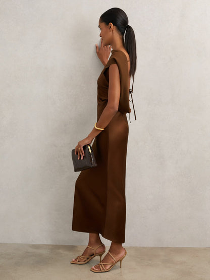 Back Detail Midi Dress in Bronze | Reiss Women Popular