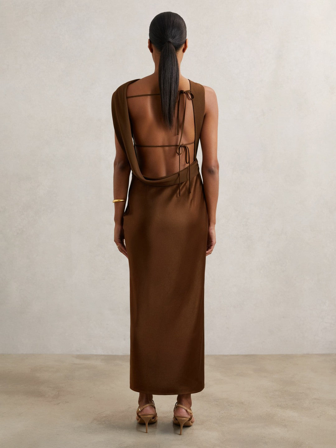 Back Detail Midi Dress in Bronze | Reiss Women Popular