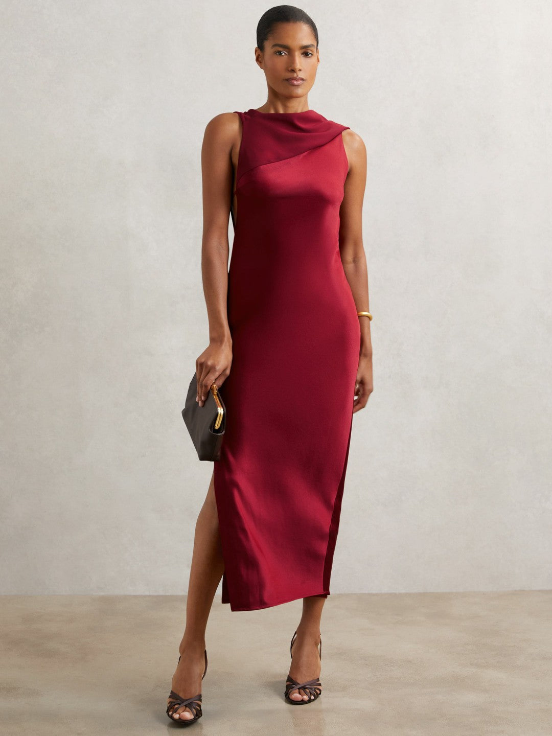 Back Detail Midi Dress in Red | Reiss Women New