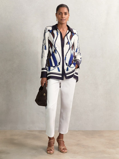 Scarf Print Colourblock Shirt in Navy | Reiss Women Popular