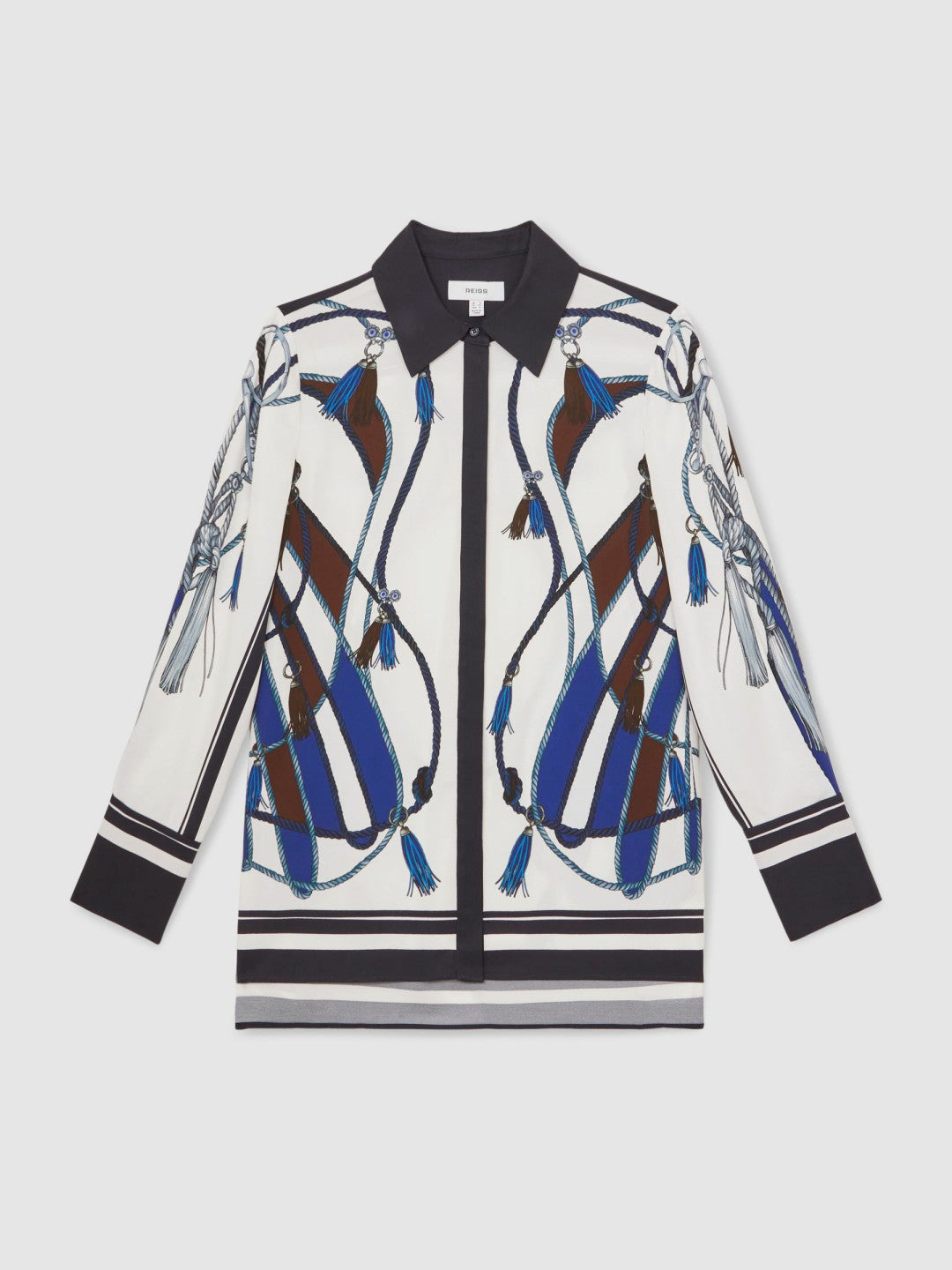 Scarf Print Colourblock Shirt in Navy | Reiss Women Popular