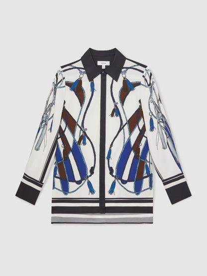Scarf Print Colourblock Shirt in Navy | Reiss Women Popular