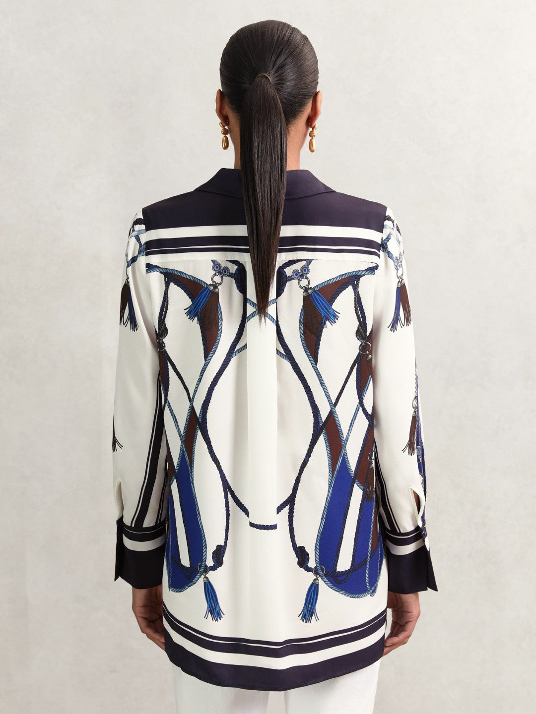 Scarf Print Colourblock Shirt in Navy | Reiss Women Popular