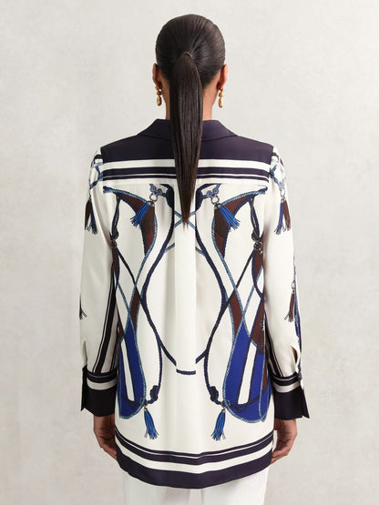 Scarf Print Colourblock Shirt in Navy | Reiss Women Popular