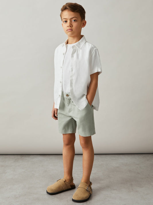 3-9 yrs Cotton Chino Shorts with Stretch in Pistachio | Reiss Children & Baby Featured