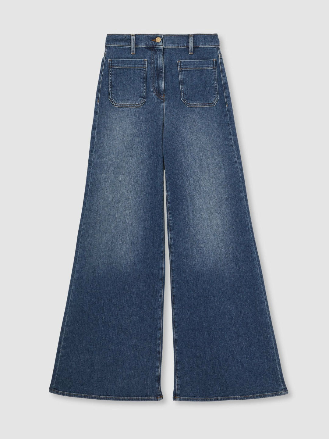 Petite Patch Pocket Wide Leg Jeans in Mid Blue | Reiss Women Popular