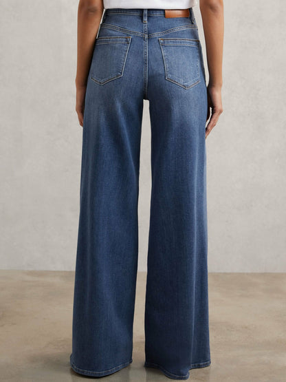 Petite Patch Pocket Wide Leg Jeans in Mid Blue | Reiss Women Popular