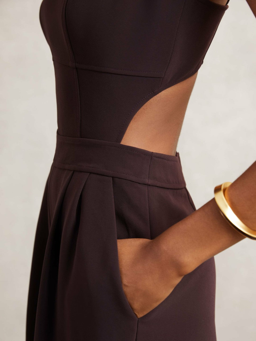 Wide-Leg Cut-Out Jumpsuit in Burgundy | Reiss Women Featured