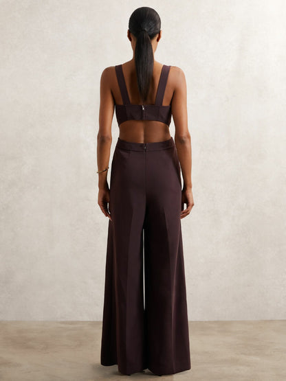 Wide-Leg Cut-Out Jumpsuit in Burgundy | Reiss Women Featured