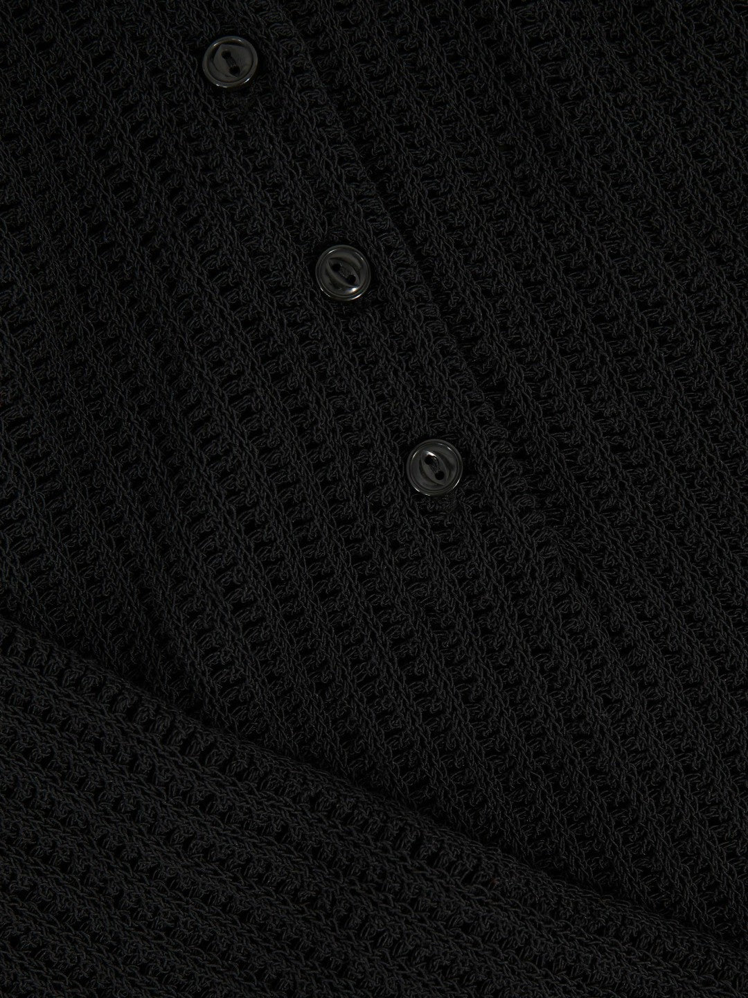 Open-Knit Long-Sleeve Polo Top in Black | Reiss Women Trending