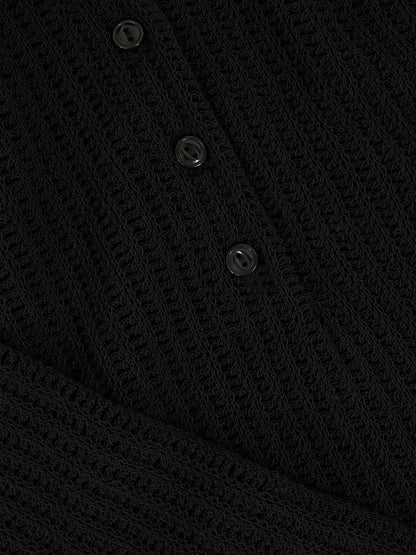 Open-Knit Long-Sleeve Polo Top in Black | Reiss Women Trending