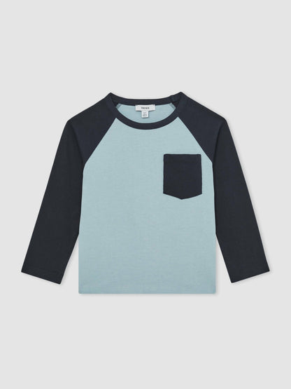 13-14 yrs Cotton Colour-Block Long-Sleeve T-Shirt in Navy Blue | Reiss Children & Baby New