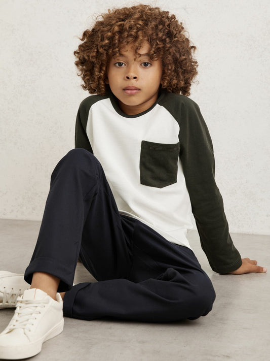 3-9 yrs Cotton Colour-Block Long-Sleeve T-Shirt in Green | Reiss Children & Baby New