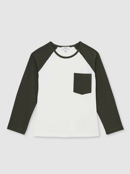 9-13 yrs Cotton Colour-Block Long-Sleeve T-Shirt in Green | Reiss Children & Baby Signature