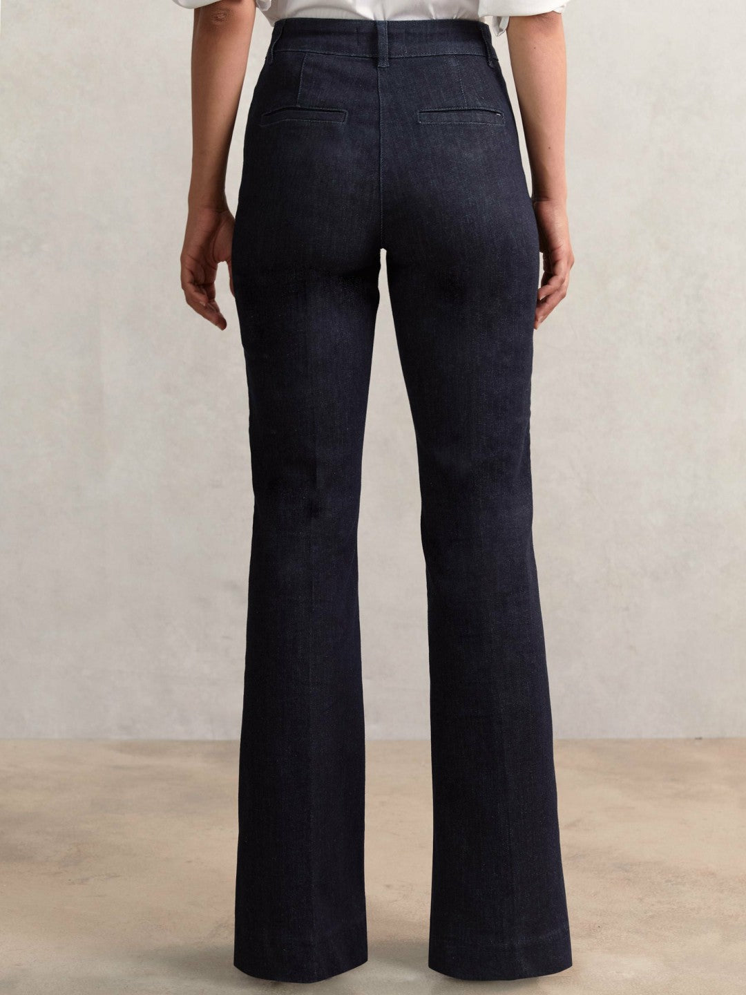 Petite Button-Detail High-Rise Flared Jeans in Dark Blue | Reiss Women Premium